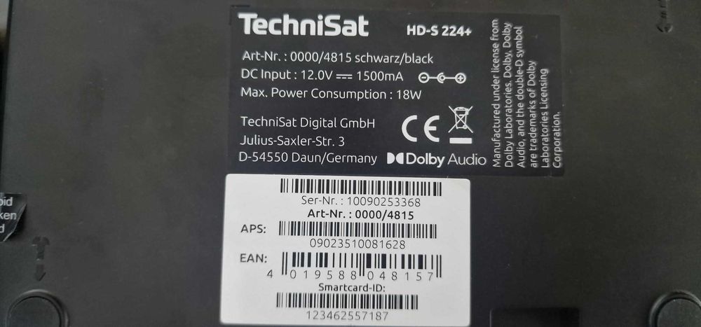 Decodor satelit TechniSat HD-S 224+ HDMI Dolby Audio complet