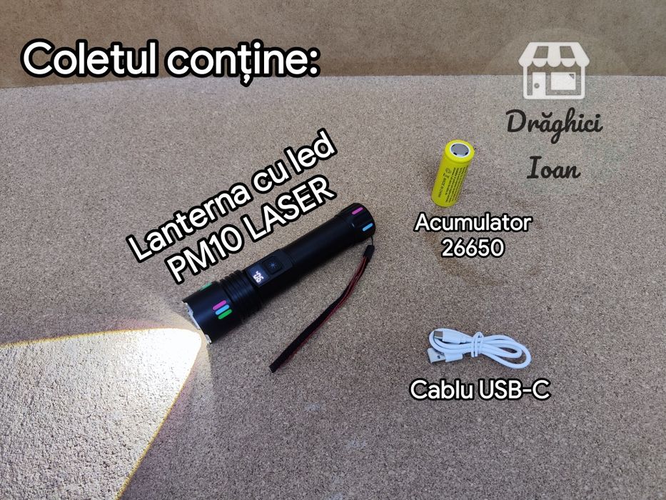 Lanterna LASER DIGITAL- led PM10 ULS tip LASER pt.distanta < 800m