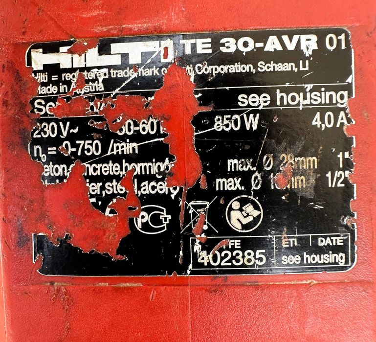 Hilti TE 30-AVR - Електрически перфоратор 850W