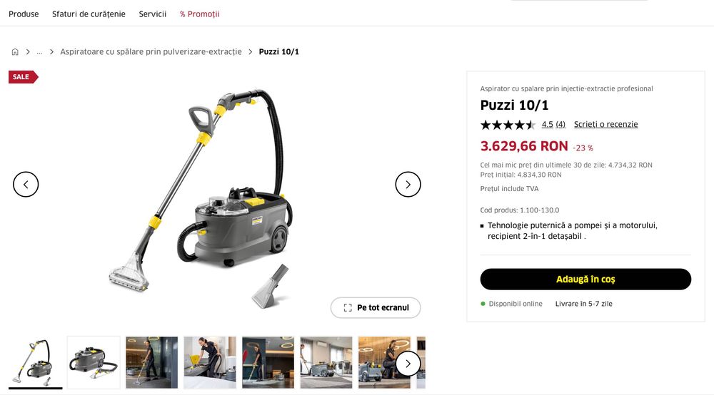 Aparate profesionale de curatenie Karcher - Covoare - Injectie Extraxctie - Abur - Frecare - Perie - Aspirator geamuri - Presiune