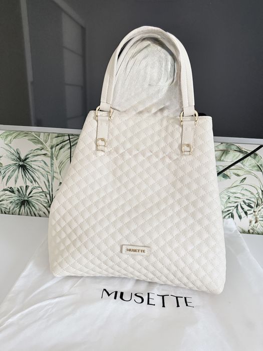 Geanta Musette din piele naturala de culoare ivoire
