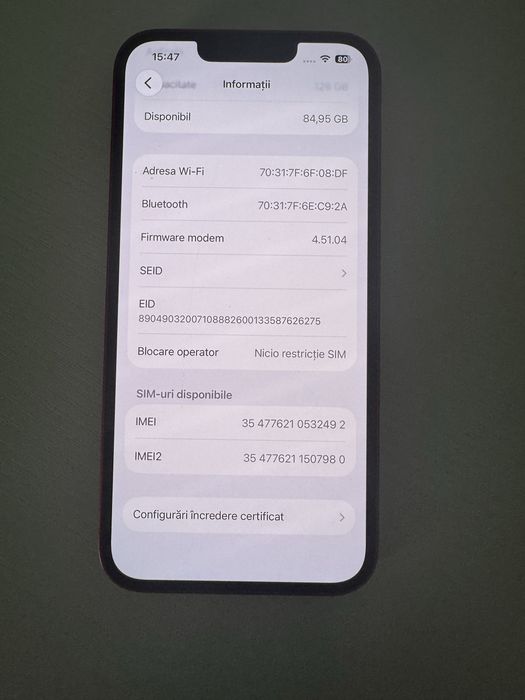 Iphone 14 rosu/100% baterie