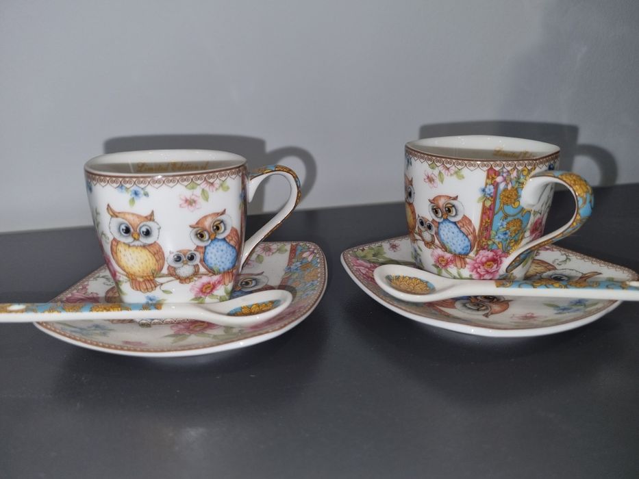 Set cești cafea, expresso, model deosebit cu bufnite.