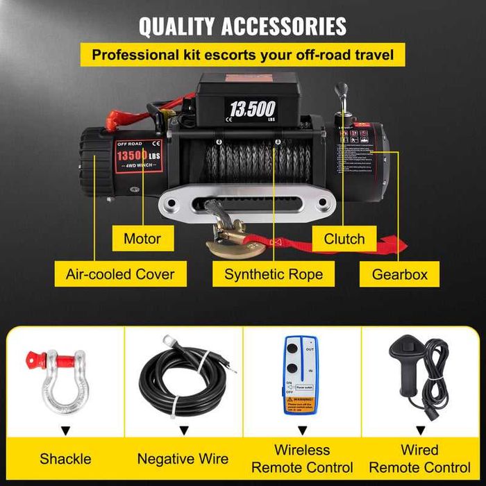 Лебедка Vevor 12V. 13500 Lbs–6123,5 кг. със синтетично въже