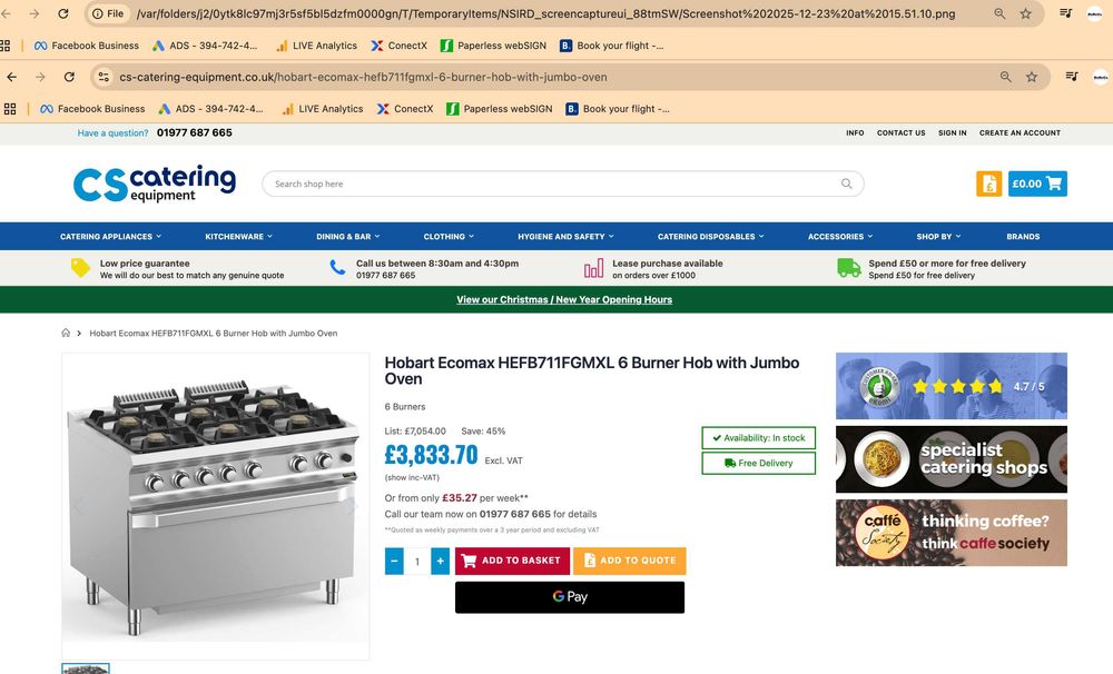 HOBART - Masina de gatit, Aragaz 6 focuri si cuptor pe GAZ