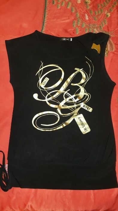 Футболка-туника с золотым принтом/Блузка-американка, привозные!