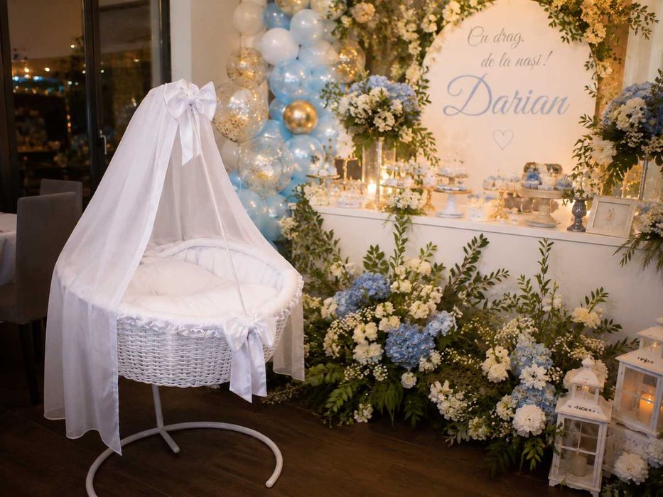 Leagăn decorativ premium pentru botez / ședințe foto – complet echipat