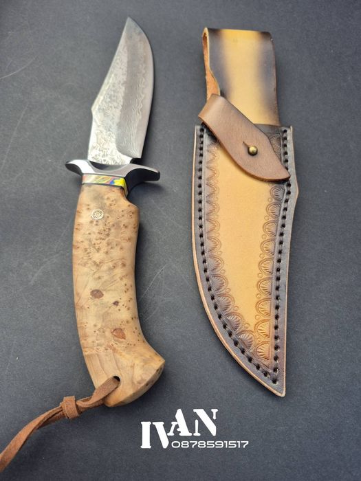 Ловен нож-Дамаска стомана VG10 с 67 слоя ламинат с кожена кания