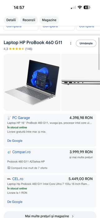 Laptop HP ProBook 460 G11 Ultra 5 16GB DDR5 SSD 512GB 16” WUXGA