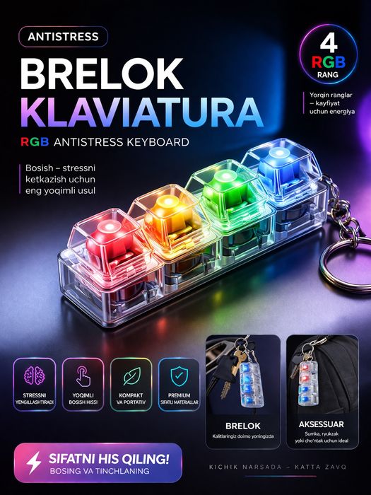 Stressga Qarshi Brelok-Klaviatura, RGB Antistress Keyboard