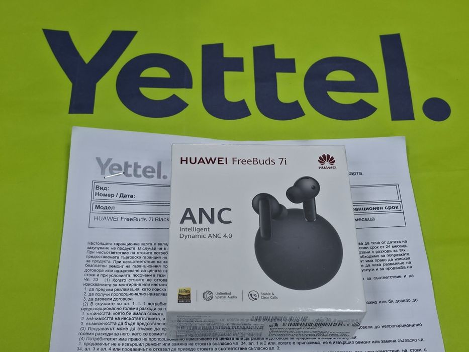 ЗАПЕЧАТАНИ слушалки Huawei FreeBuds 7i ANC Гаранция Yettel 2027г. Black