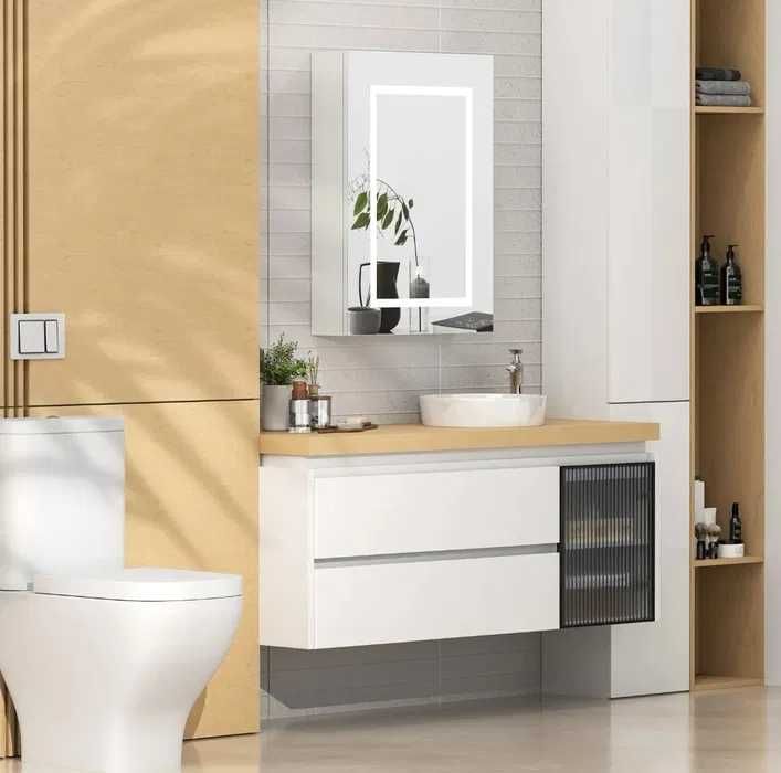 лед LED - шкаф с огледало, за баня гланц, шкаф за баня с осветление