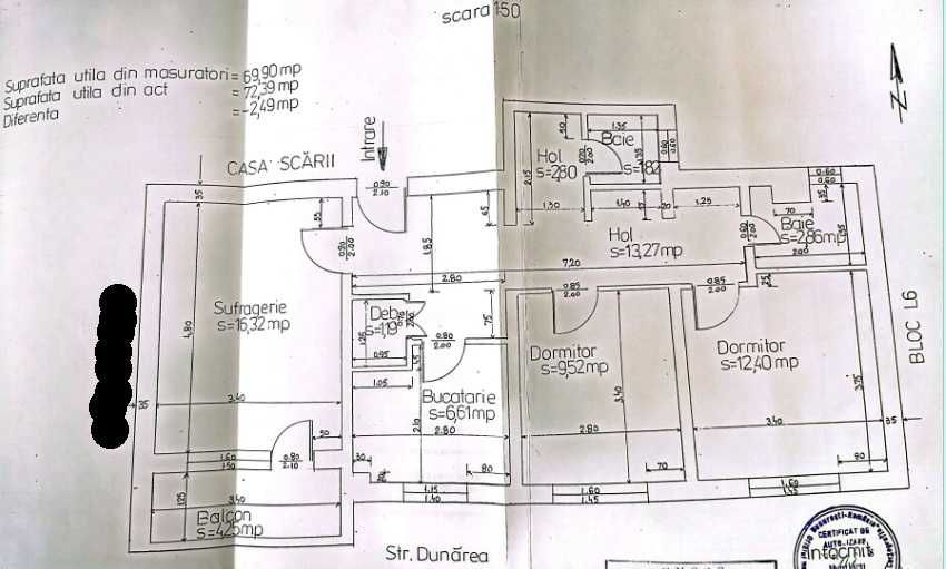 Apartament 3 camere, decomandat, 70 mp, 2 băi, Str. Dunării, 80.000 €