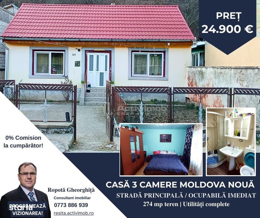 MOLDOVA NOUA, Casa 3 camere, Suprafata totala teren: 274 mp