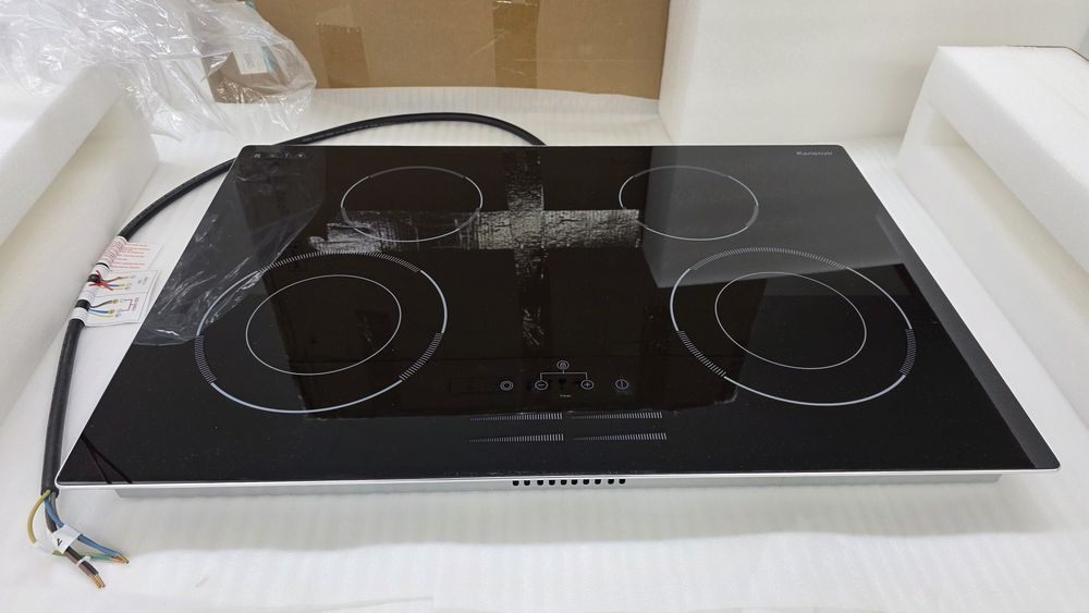 Стъклокерамичен плот за вграждане 77см, 7100W, 4 зони (2 двойни), температурен слайдер, стоманена рамка, Karienvir