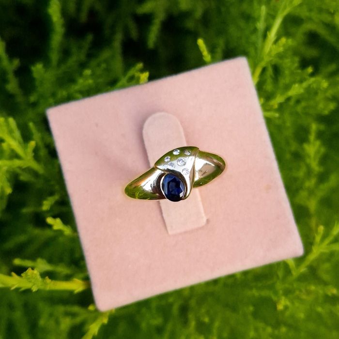 Inel din aur de 14K cu Safire și diamante naturale