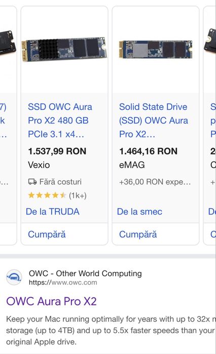 SSD Apple  OWC Aura PRO X2 Pentru Macbook iMac Cutiile Sigilate Transport Inclus in pret