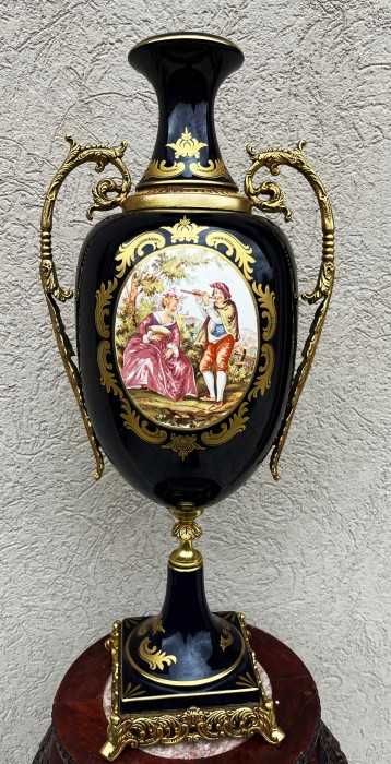 Spectaculoasa amfora franceza-cobalt-bronz-scena galanta-Franta