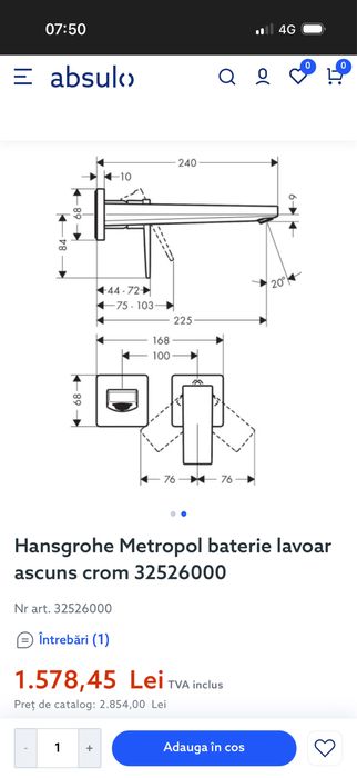 Vand baterie lavoar hansgrohe fixare in perete