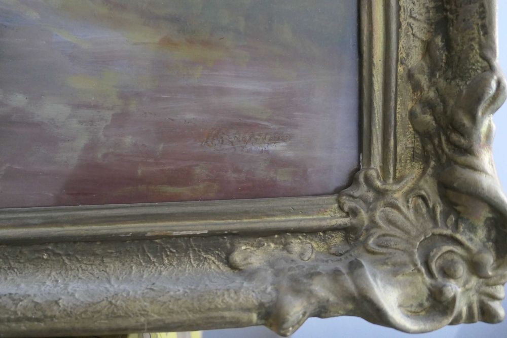 Tablou Peisaj de Iarna/ Casa Ulei pe Carton 70/50cm Semnat Rama Lemn