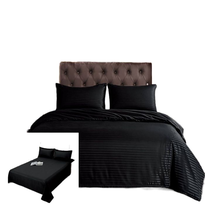 Lenjerie Damasc Congo Df006, Damasc, 6 Piese, Fara Elastic, Negru