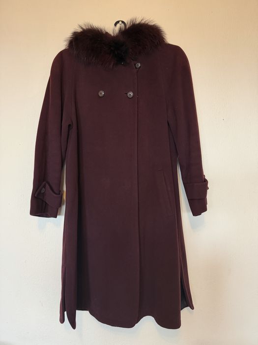 Палто бордо с пух от кашмир и вълна