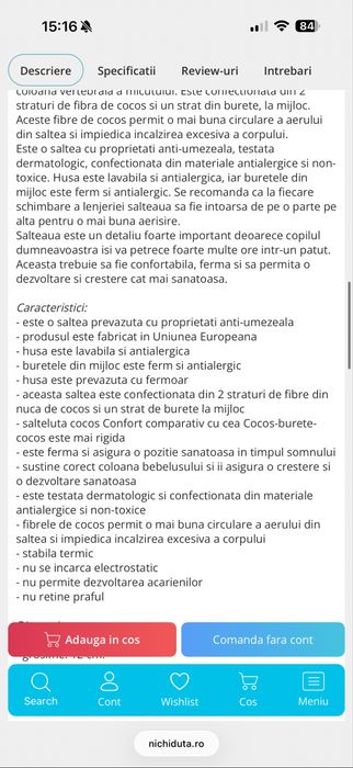 Patut Bebe cu saltea  cocos 120x60