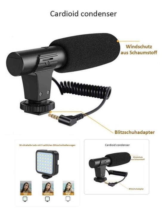 Професионален видео трансформатор, Bluetooth, микрофон, LED прожектор