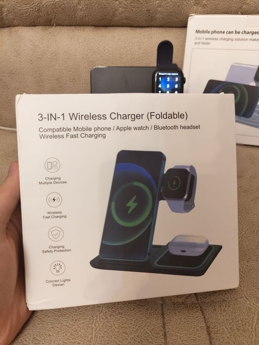 Беспроводная зарядка 3 в 1, высокое качество! Зарядит 3 вещи одновреме