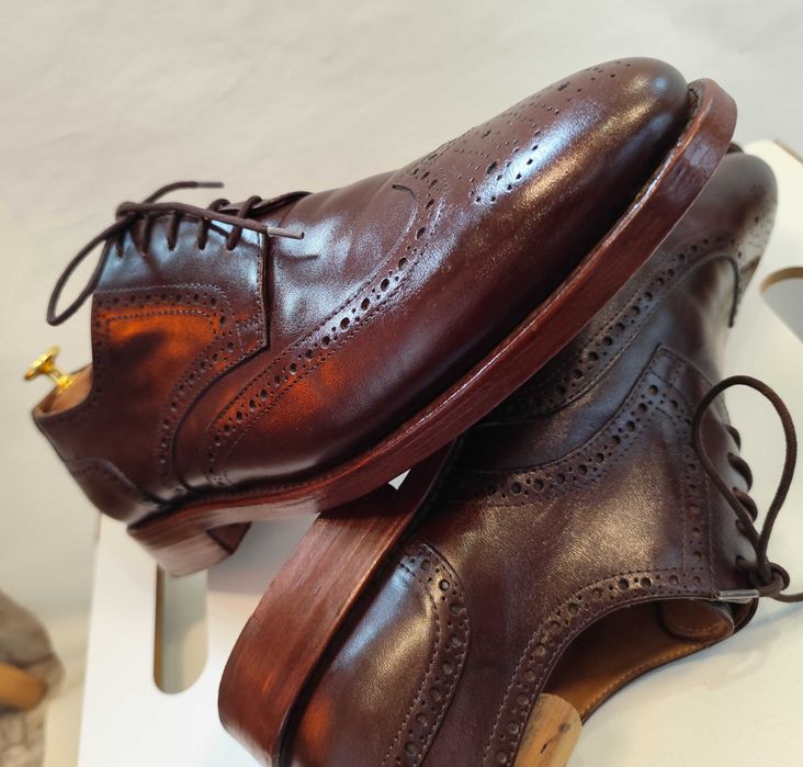 Pantofi derby brogue 45 46 Henry Kayes lucrati manual piele naturala