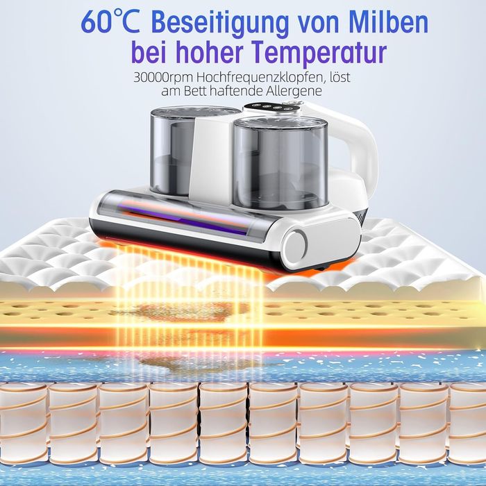 Прахосмукачка за матраци JPHYLL, 16KPa, UV-C светлина, HEPA филтър, 500W