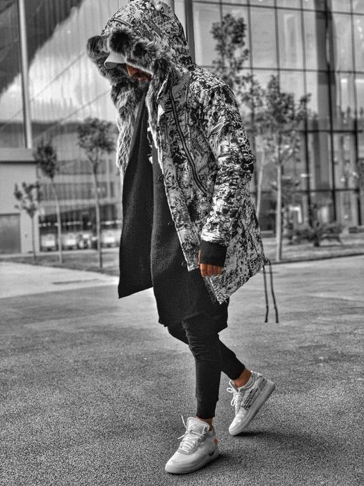 Parka lunga de iarna pentru barbati cu blana eco, L