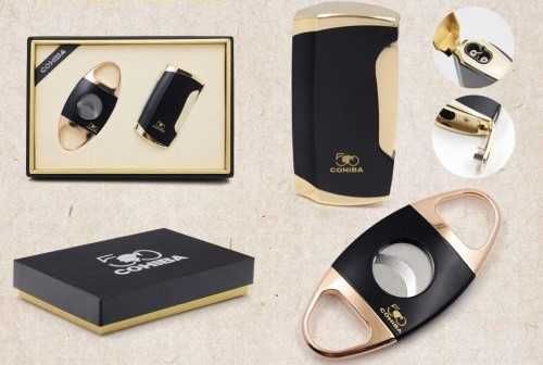 Подаръчен комплект от запалка с пънчър и ножица за пури 50 годишнина