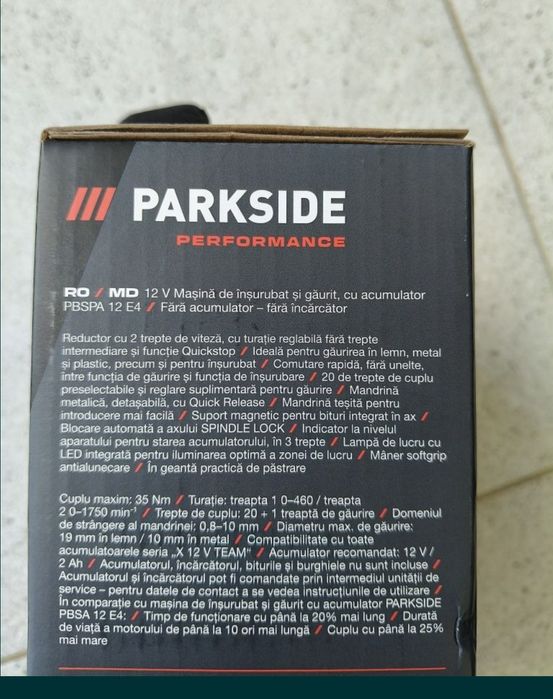 Mașină de înșurubat și găurit parkside performance 12 v 35 Nm