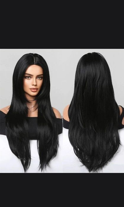 Женский термостойкий парик, черный, длина 60-65 см. Новый.