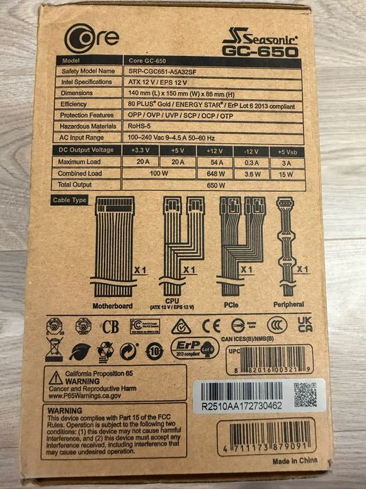 Sursă Seasonic CORE GC-650 ATX 3.1 / PCIe 5.1 (Nouă din garanție, garanție până în 20.01.2029)