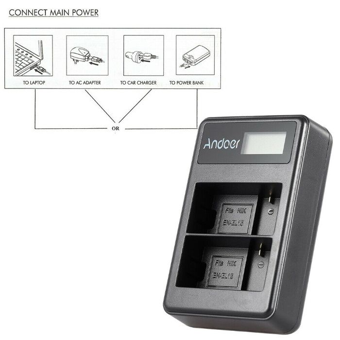 Двойно зарядно MH-25 за батерии EN-EL15 EN-EL15a EN-EL15b за Nikon