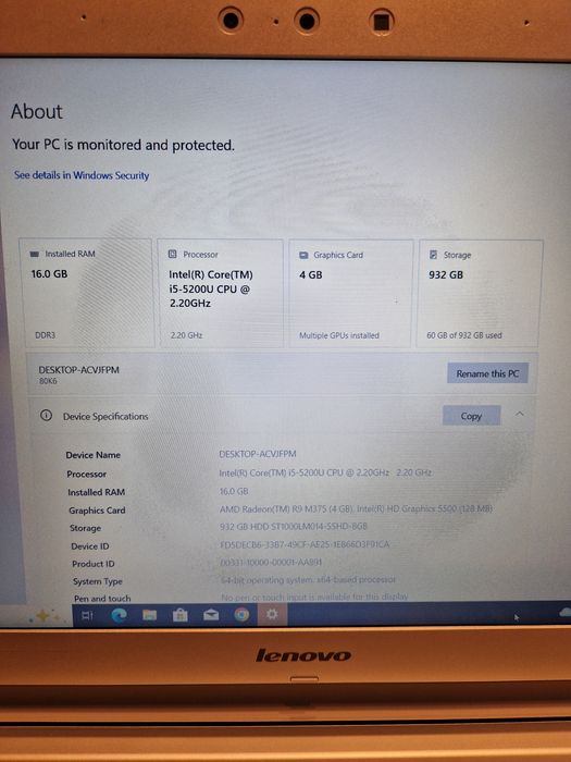 Vand Laptop Lenovo I5 Gen 5, 16gb, AMD Radeon R9 M375, 1Tb