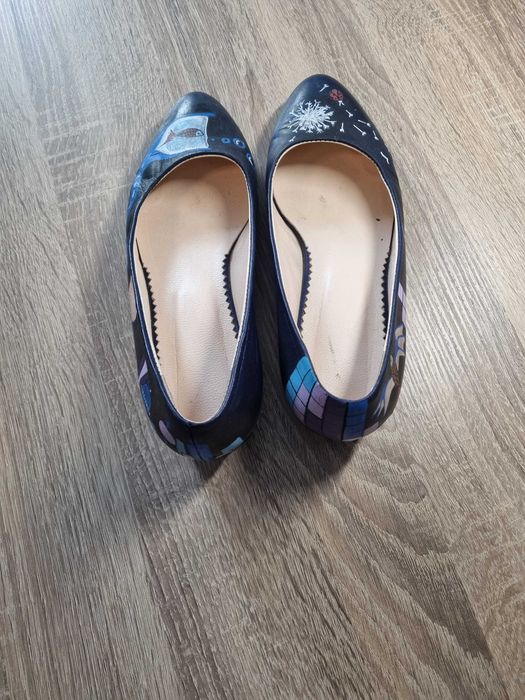 Balerini din piele pictati manual, marime 37