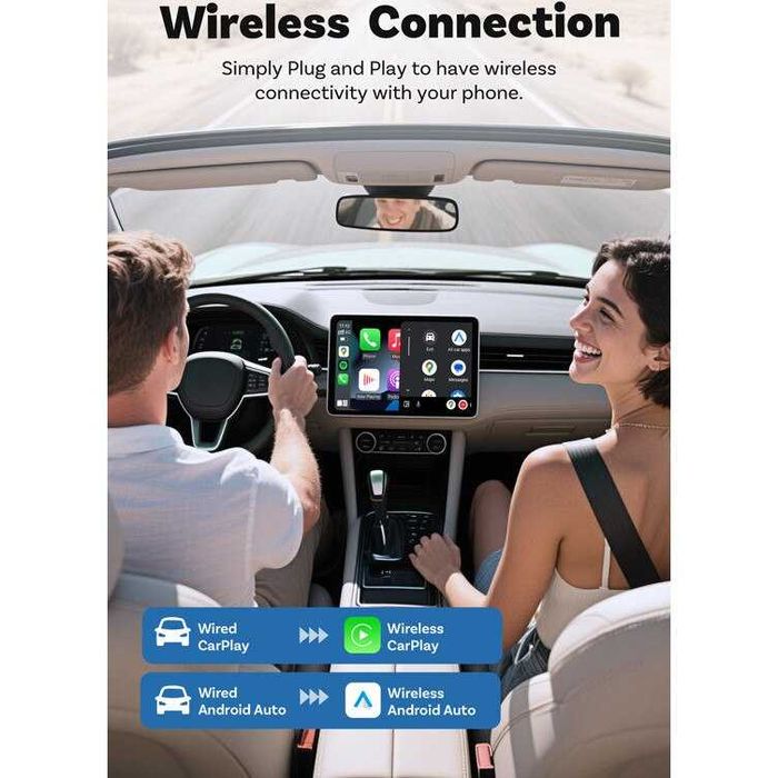 НЕМСКИ Безжичен Адаптер За Кола 2-в-1, Mini USB, Plug & Play, Съвместим С Автомобили Оборудвани С iOS 10+ / Android 10+, Bluetooth + ЛЕД ФЕНЕР