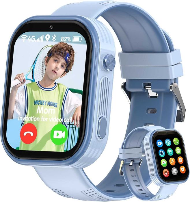 Нов детски 4G смарт часовник Elleyise T46 (GPS, видео разговори, SOS, цвят син)