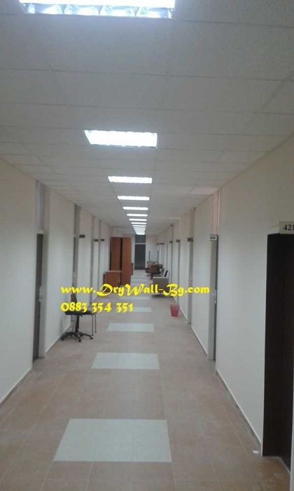 Растерни тавани, Гипсокартон, Шпакловка,Боядисване с латекс.