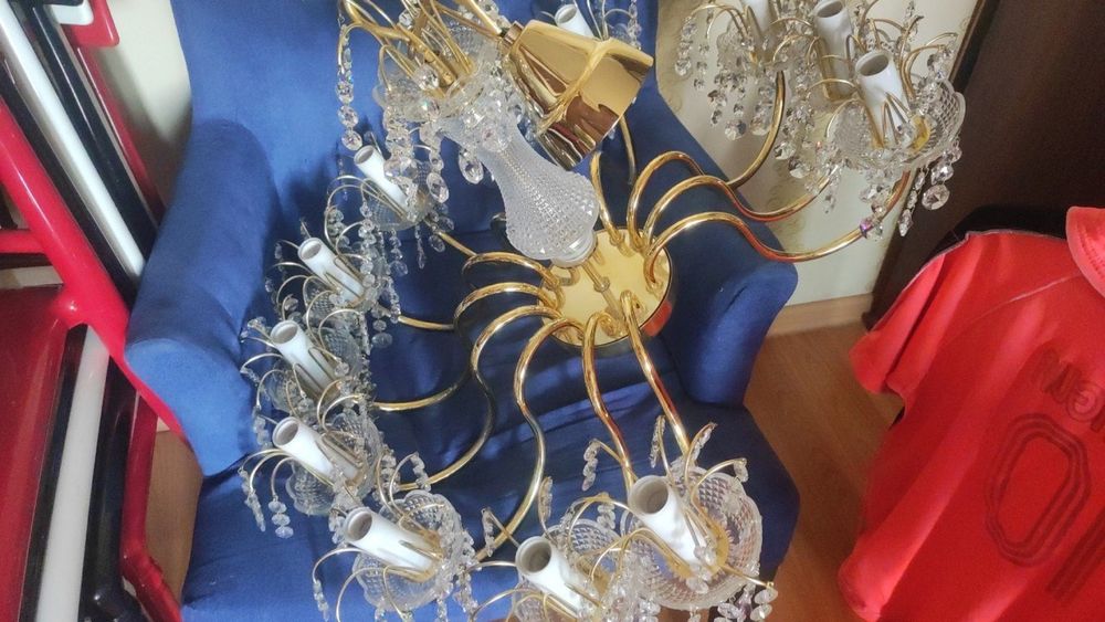 Люстра хрустальная позолоченая б/у