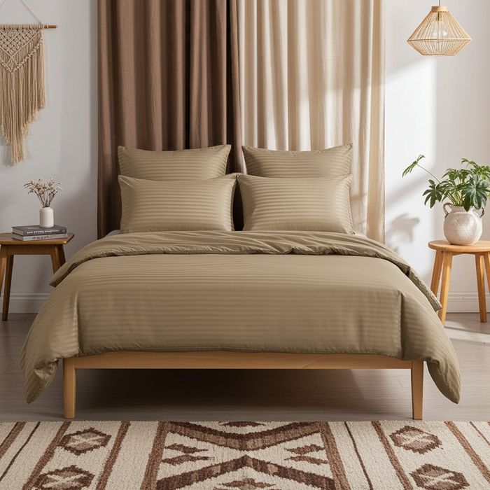 Lenjerie Damasc Onana Dc003, Damasc, 6 Piese, Cu Elastic, Crem