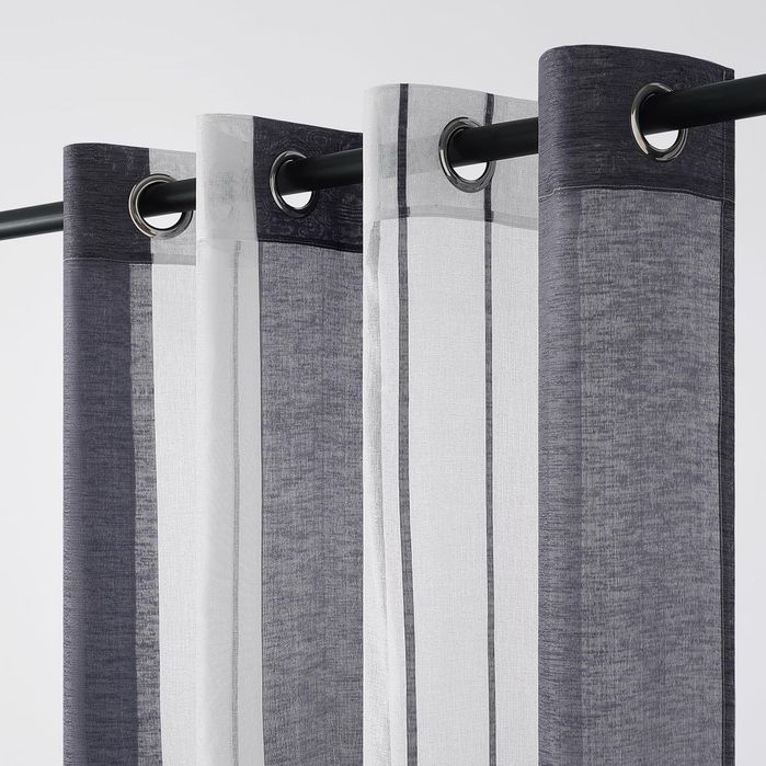 Perdele Topfinel Alb Gri cu Dungi 140x240 cm Set 2 Bucăți Semi-Transparente