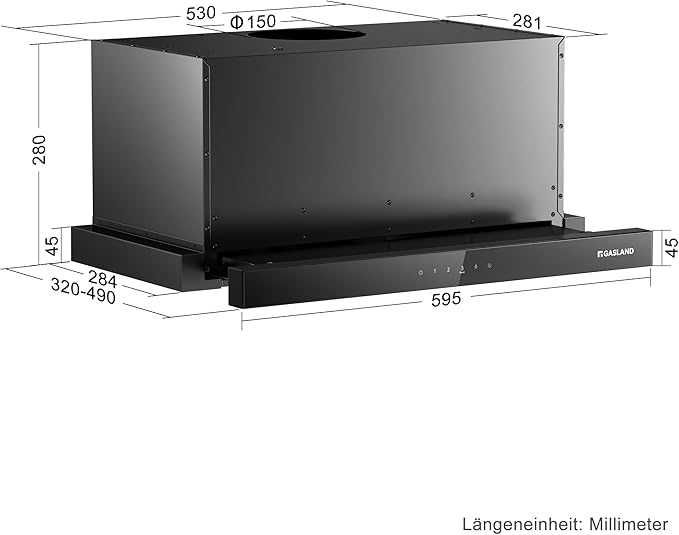 Hotă GASLAND BR60BS A++, 60 cm, cu front din sticlă și control tactil, integrată, 566 m³/h