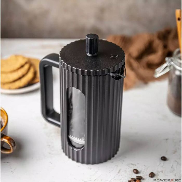 Infuzor negru de cafea si ceai, cu capac si piston 0,35 l, Klausberg