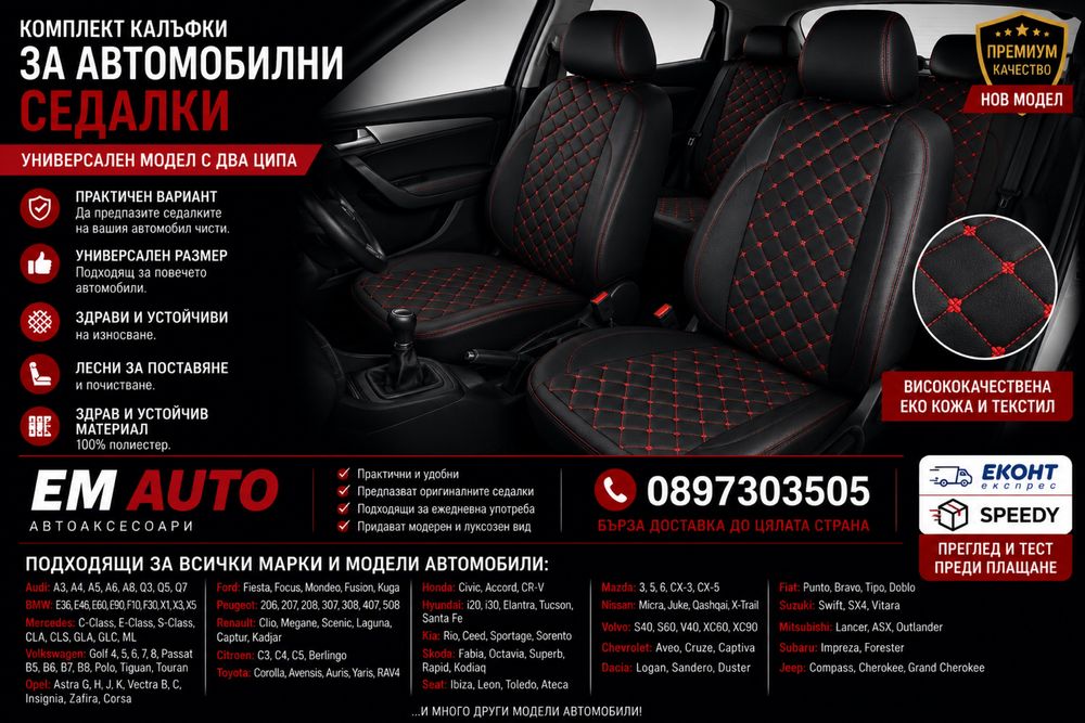 Комплект калъфи за автомобилни седалки – универсален модел с два ципа