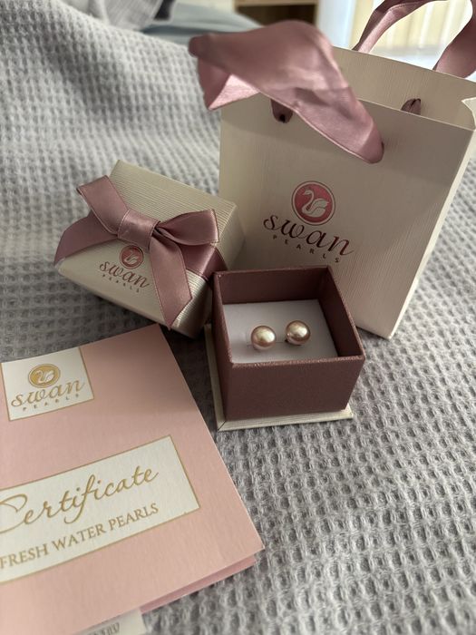 Сребърни обeци с розови перли Swan Pearls