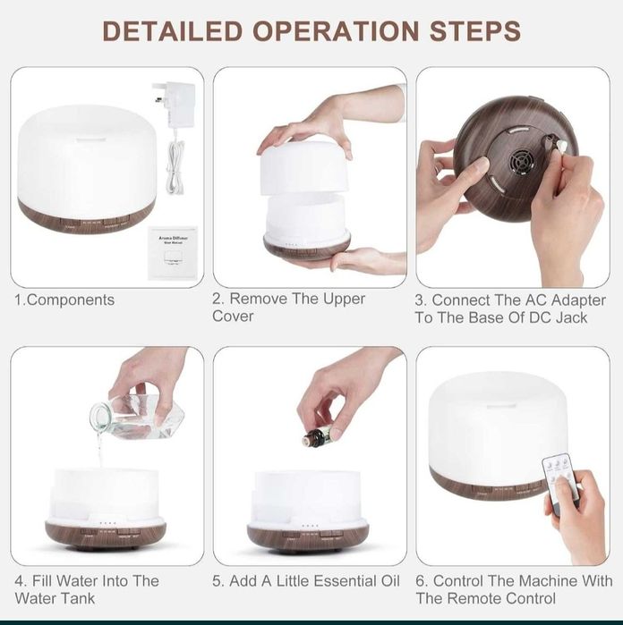 Арома лампа/ Ел. дифузер  с 2 бр. етерични масла, 500мл